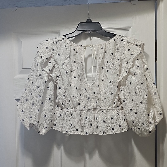 For Love And Lemons White Puff Sleeve Crop Blouse - Picture 4 of 4